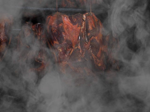 Hanging smoked meat.