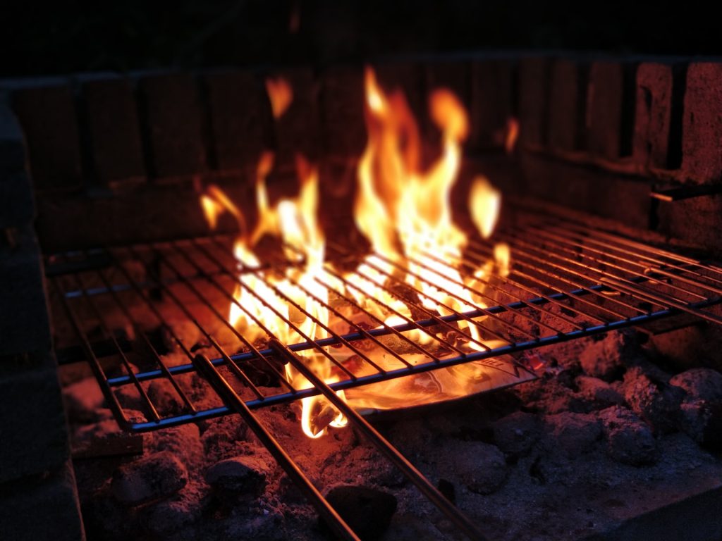 Grill with fire.