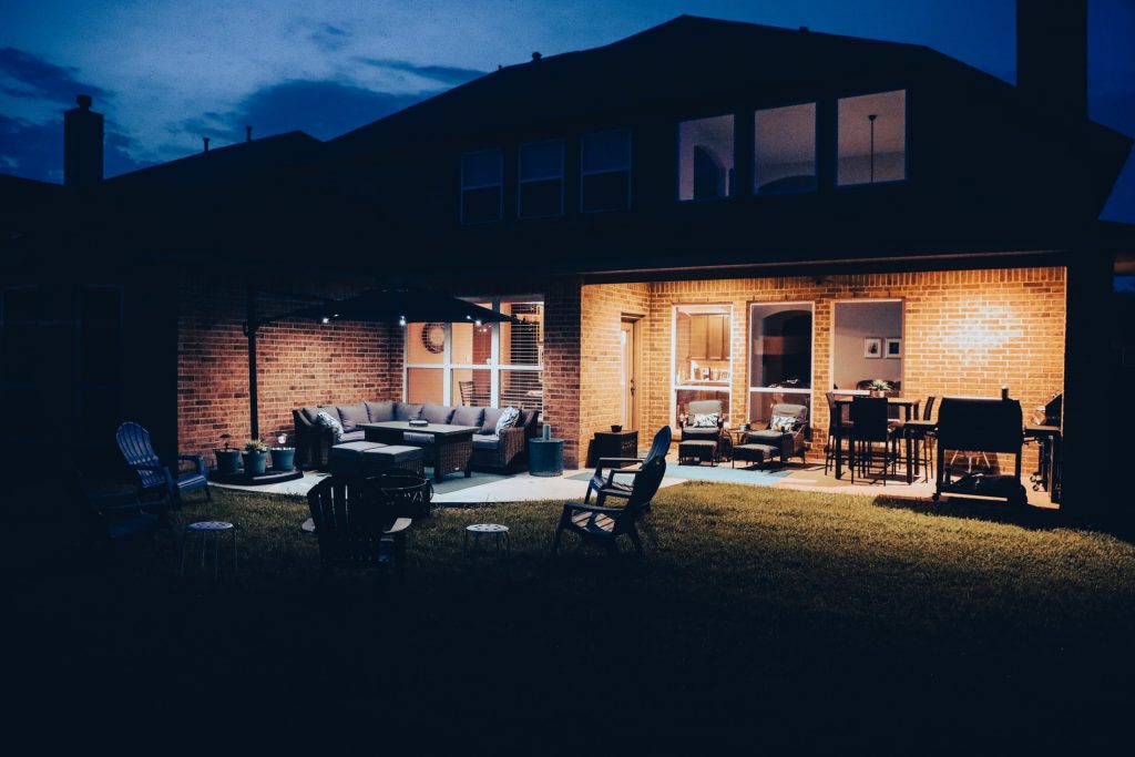 Backyard with furniture.